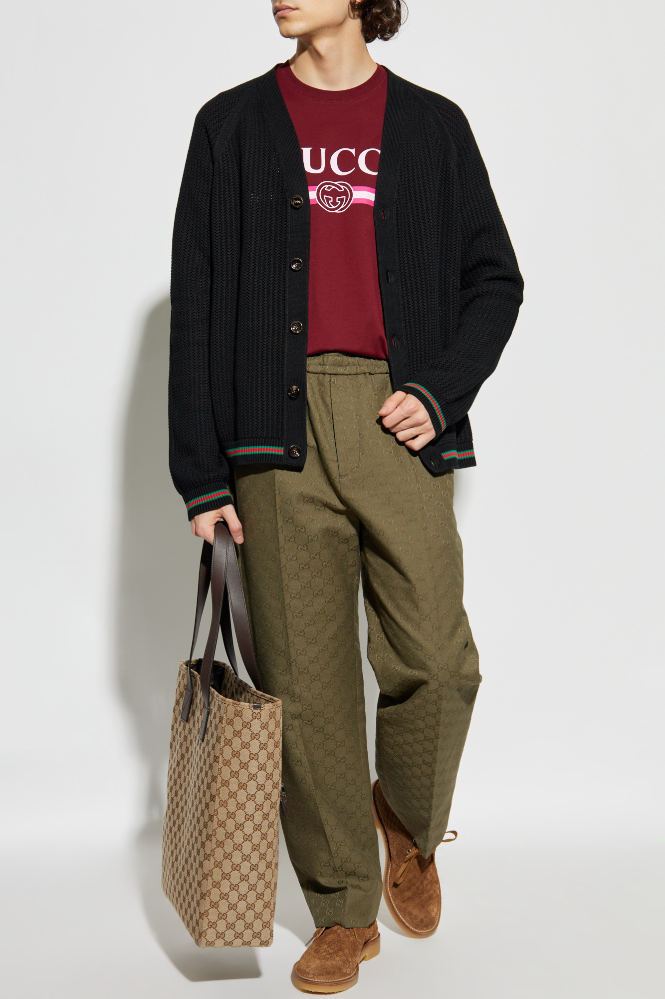 Burgundy T-shirt with printed logo Gucci - Vitkac AS